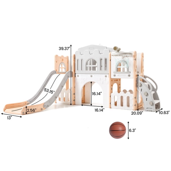 Parque de Juegos 8 en 1 con Tobogán para Interior y Exterior | Centro de Actividades Seguro para Niños de 1-3 Años | Aprender Jugando, yellow