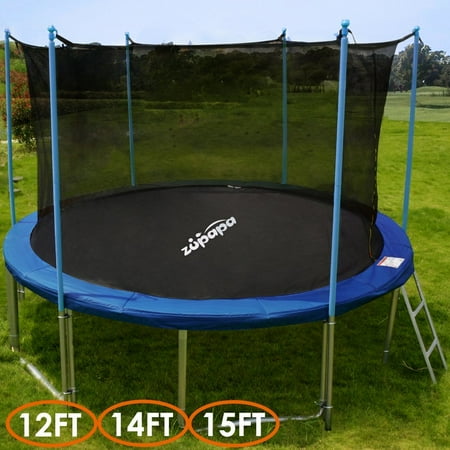 TÜV Approved Zupapa 12' Trampoline with Enclosure, Ladder & Safety Pad - Blue Round