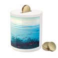 thumbnail image 3 of Cartoon Piggy Bank, Ocean Design with Fish Aquarium Image Coral Reef Waves Art Print, Ceramic Coin Bank Money Box for Cash Saving, 3.6" X 3.2", Teal Turquoise and Blue, by Ambesonne, 3 of 4