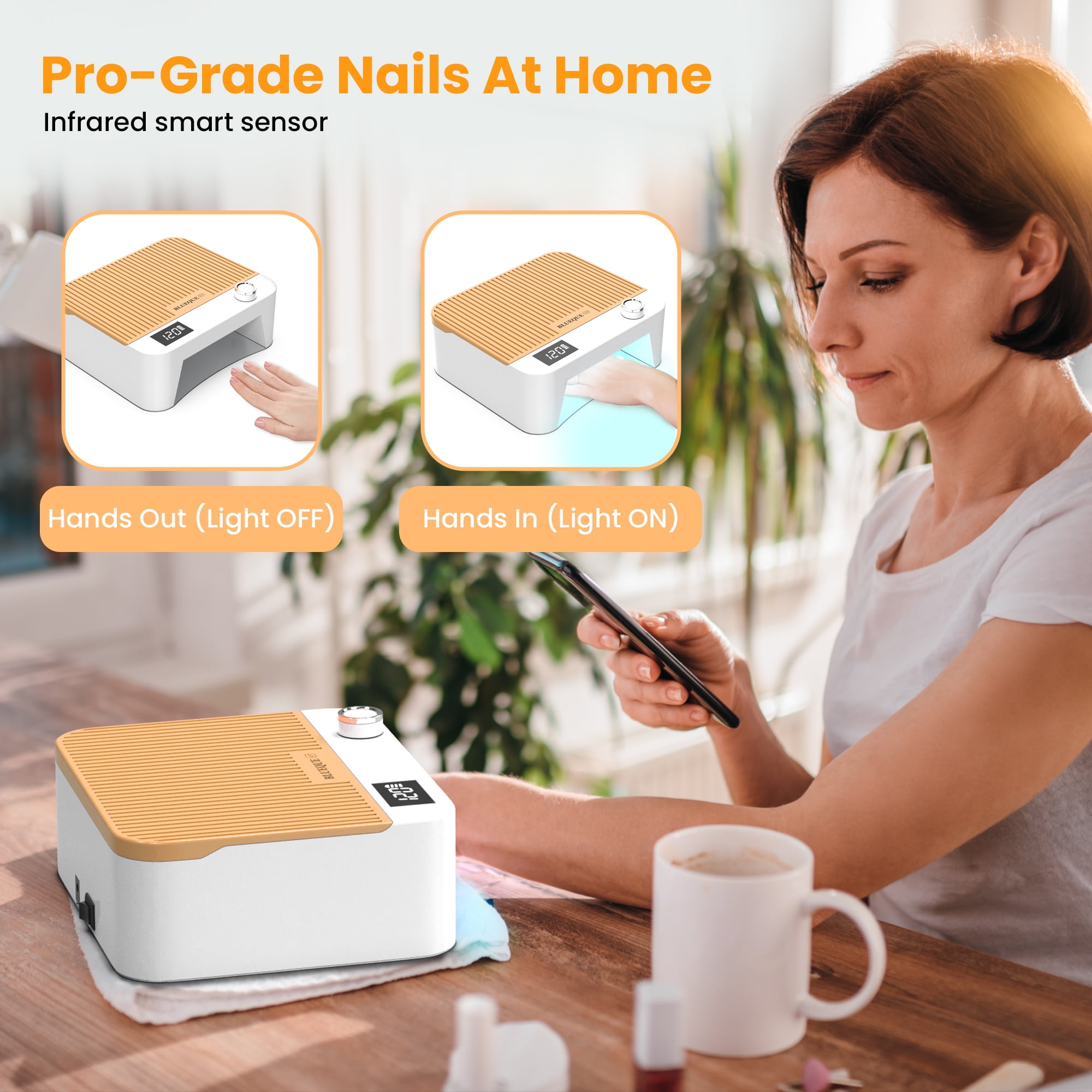 Cordless UV LED Nail Lamp, 60W Rechargeable Nail Dryer Gel Polish Light, Intelligent Auto Sensor LCD Display Nail Lamp  With 4 Timer Setting