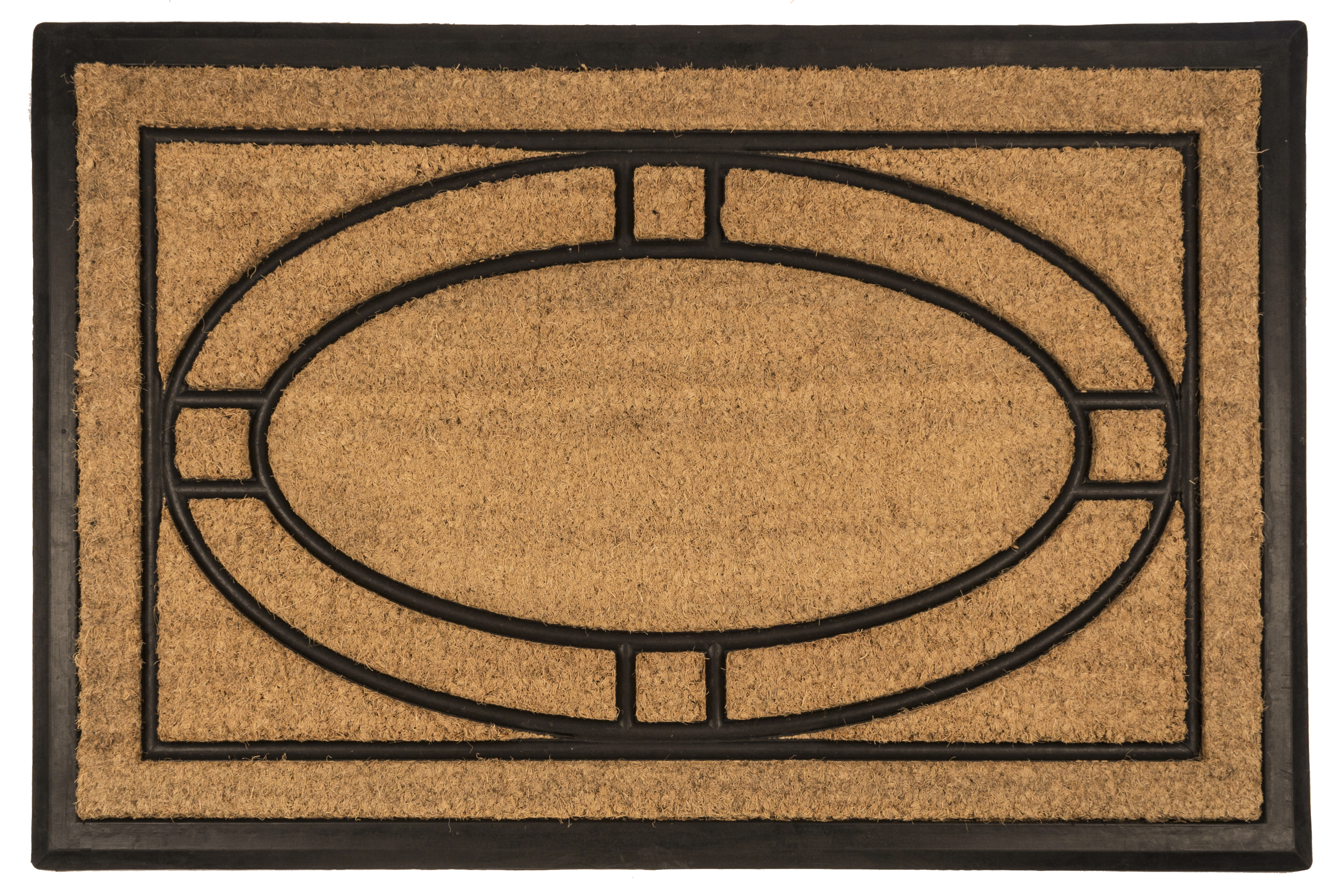 Entryways Ellipse Recycled Rubber and Coir Indoor Outdoor Doormat, 18'' x 30'', Natural Coir and