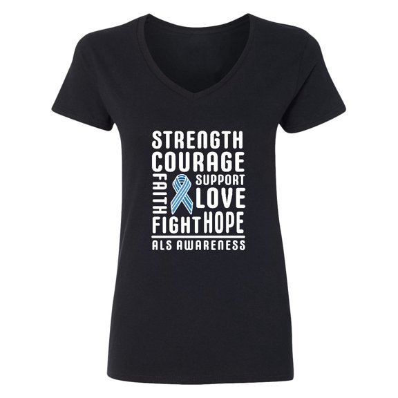 Inktastic ALS Awareness Strength Courage Support Women's V-Neck T-Shirt