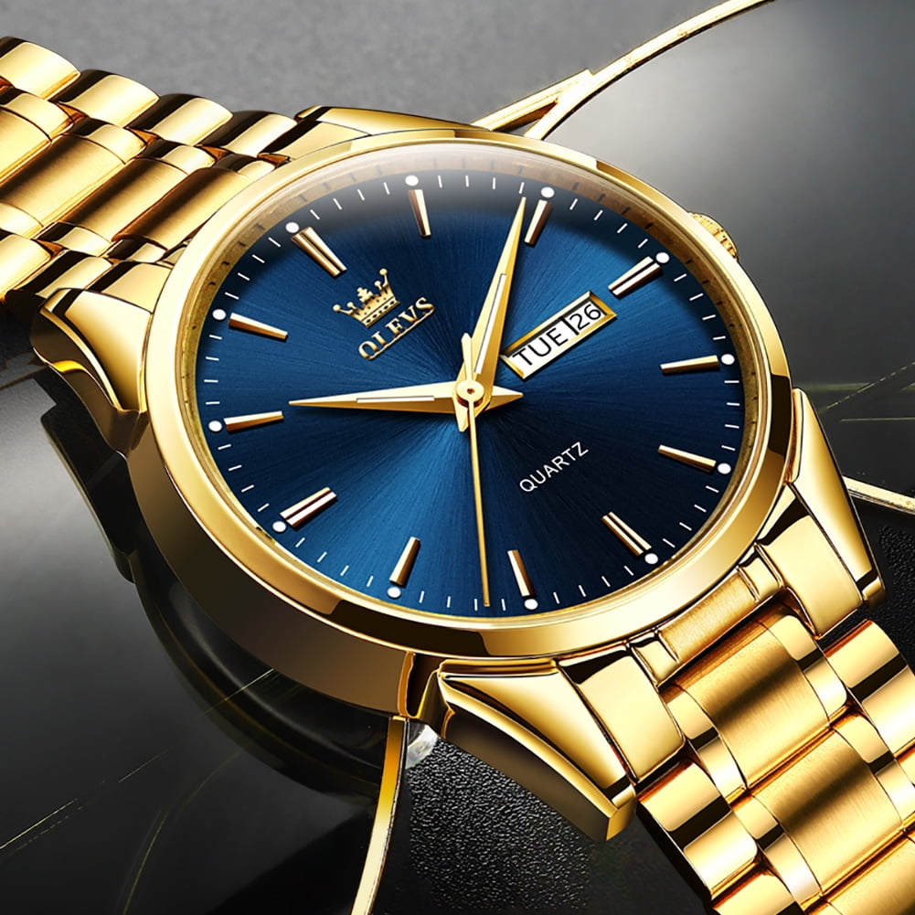 OLEVS Classic Men Watches with Date,Stainless Steel Man Watch with Date, Bussiness Watches for Men,Luminous Quartz Mens Watches Black/White/Blue/Gold, Waterproof Male Reloj para Hombre