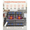 thumbnail image 4 of KFFKFF Dual Reclining Loveseat Sofa with Heating and Massage, Comfortable Velvet Electric Recliner with USB Ports, Cup Holders, and Side Pockets, Ideal for Living Room, Grey, 4 of 9