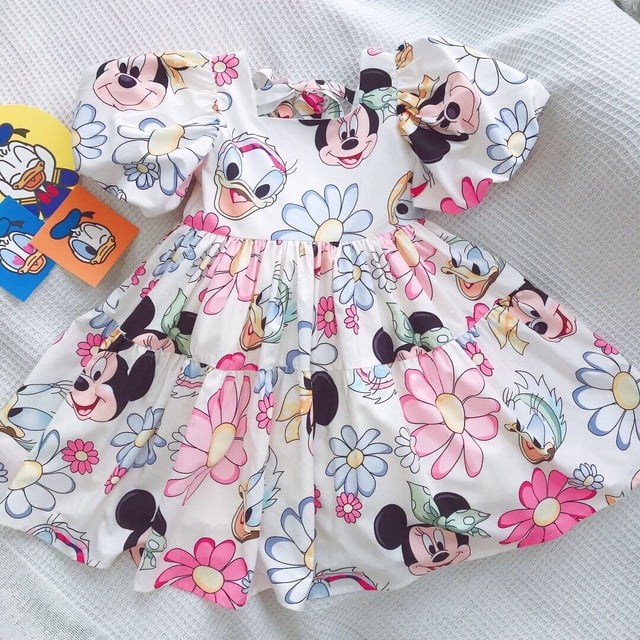 Disney Mickey Minnie Mouse 3D impreso princesa vestido lindo dibujos animados bebé cumpleaños fiesta ropa niños clásico niñas verano Dress3T (Tag110) Gao Jinjia LED