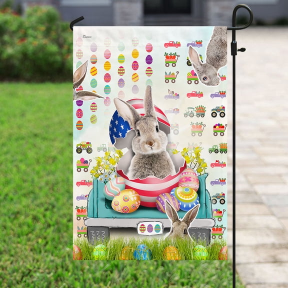Happy Easter Bunny Truck Flag, Outdoor Easter Decoration - Garden Flag (11.5" x 17.5")