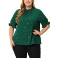thumbnail image 1 of Blusa de manga abullonada con cuello simulado y estampado de estrellas para mujeres de tallas grandes Agnes Orinda, Día de San Patricio, 1X, verde, 1 of 7