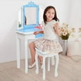 thumbnail image 5 of JOYMOR Kids Vanity Set, Wooden Princess Makeup Table with Stool, Tri-Folding Mirror, Large Drawer, Solid Wooden Legs Pretend Beauty Make Up Dressing Play Set for Girls Best Gift (Blue), 5 of 7