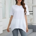 thumbnail image 3 of Tunic Tops for Women Short Sleeve Casual Shirt with Pocket Ladies Oversized T Shirts Crewneck Loose Pullover Tops Vintage Long Length Tees Shirt Holiday Work Blouse, 3 of 7