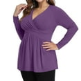 thumbnail image 3 of Plus Size V Neck Long Sleeve Tops for Women Solid Color Casual Pleated T-shirt Spring Autumn Lightweight Blouse,Female Plus Size Slim Fit Pullover Tops,L-5XL, 3 of 5