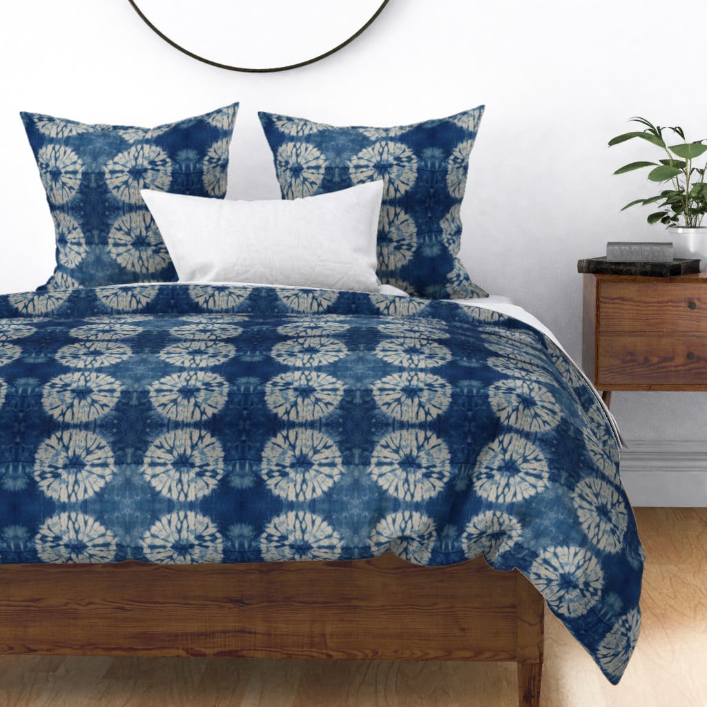 Cotton Sateen Duvet Cover, Full/Queen Shibori Indigo Circles Tie Dye