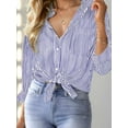 thumbnail image 3 of Weardear Womens Button Down Shirts Striped Classic Long Sleeve Collared Office Work Blouses Tops with Pocket, 3 of 7