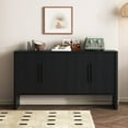 thumbnail image 2 of Oufan Retro Sideboard Buffet Cabinet with Storage, with Adjustable Shelves and Long Handles, 4-Door Wood Sideboard for Kitchen, Dining Room and Living Room , 59 x 33.2 x 15.7 inch, Black, 2 of 10