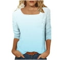 thumbnail image 4 of CYMMPU Women's Business Work Blouses Trendy Tunic Tops Casual Shirts Square Neck Basic Tees Summer Fall Gradient Color 3/4 Length Sleeve 2025 Clothes Light Blue XXXL, 4 of 7