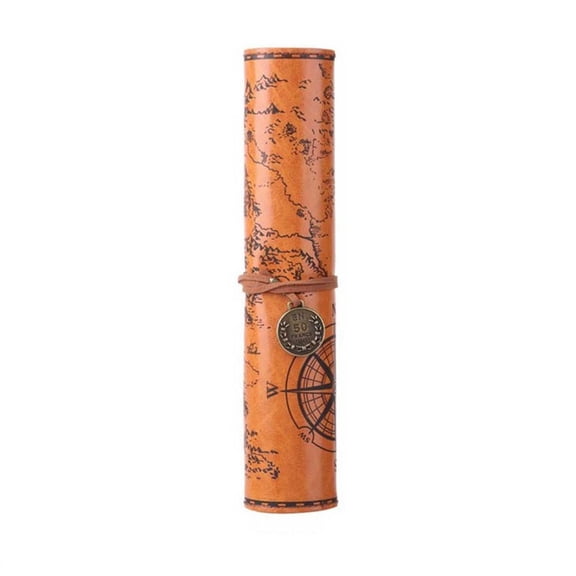 Vintage Treasure Map PU Leather Pencil Case, Large Capacity Roll-Up Stationery Organizer with Unique Design, Durable Pouch for Artists, Youngsters, and Professional Supplies Storage