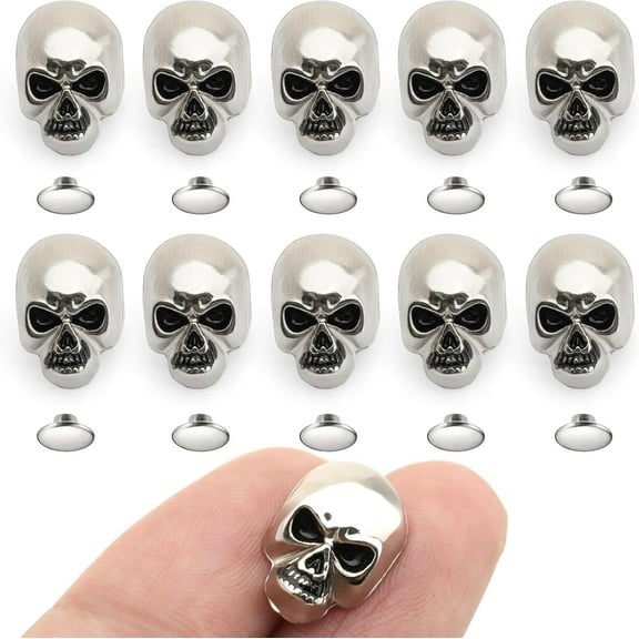 Skull Rivets Metal Ghost Skull Rapid Rivet Decorative Stud Punk Buttons for Bracelets Bags Belts Shoes Leathercraft Pack of 10 SK02 (Silver Black Eye)