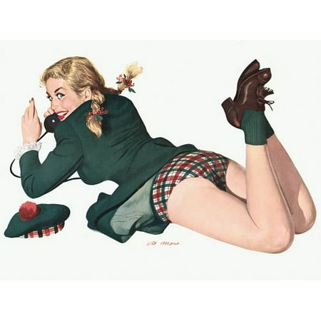Pinup Girl Blonde With Scottish Outfit Canvas Art -  (24 x 36)