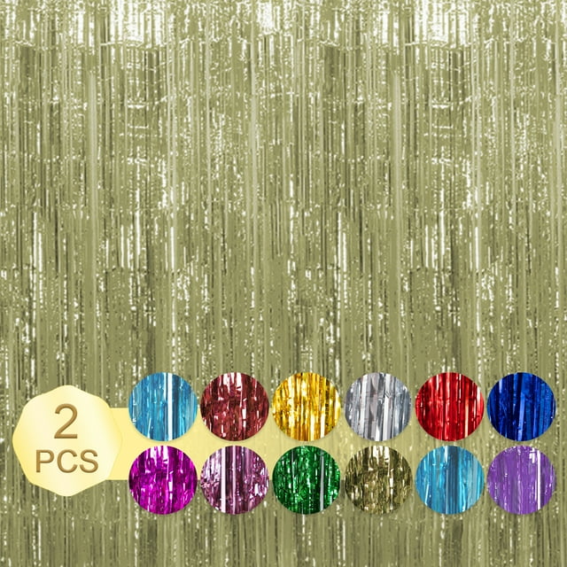 Wweixi Add Glamour To Party With Shimmer Metallic Streamers Curtain Glittering Champagne 8.2ft,1pc 2Set