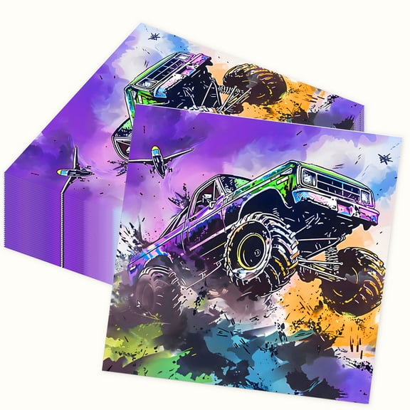 Monster Truck Graffiti Party Napkins - 40 Pcs Dual Size (16.5cm & 32cm) Disposable Decorative Napkins for Celebrations