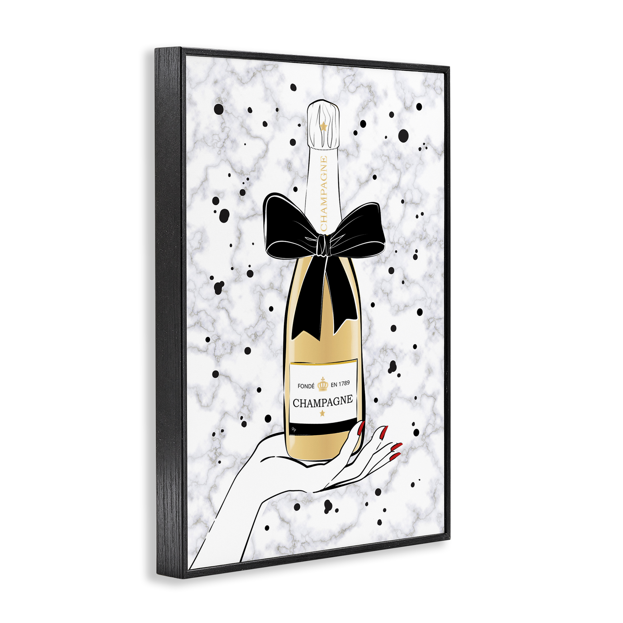Stupell Industries Holding Champagne Bottle Food & Beverage Painting Black Framed Art Print Wall Art, 16 x 24