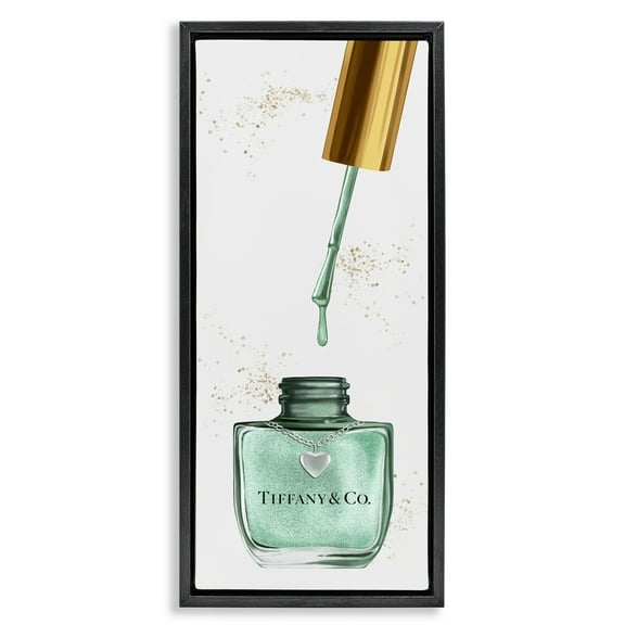 Stupell Industries Cyan Makeup Nail Polish Brush Beauty & Fashion Painting Black Floater Framed Canvas Art Print Wall Art, 11 x 25