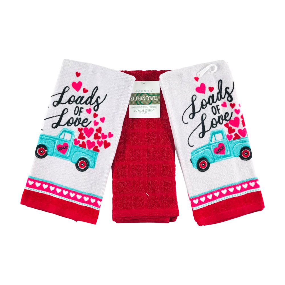 Valentine's day kitchen decor love heart: #walmart heart spoon bin: # Valentine's Day Kitchen Towels: Country Truck Bringing Loads of