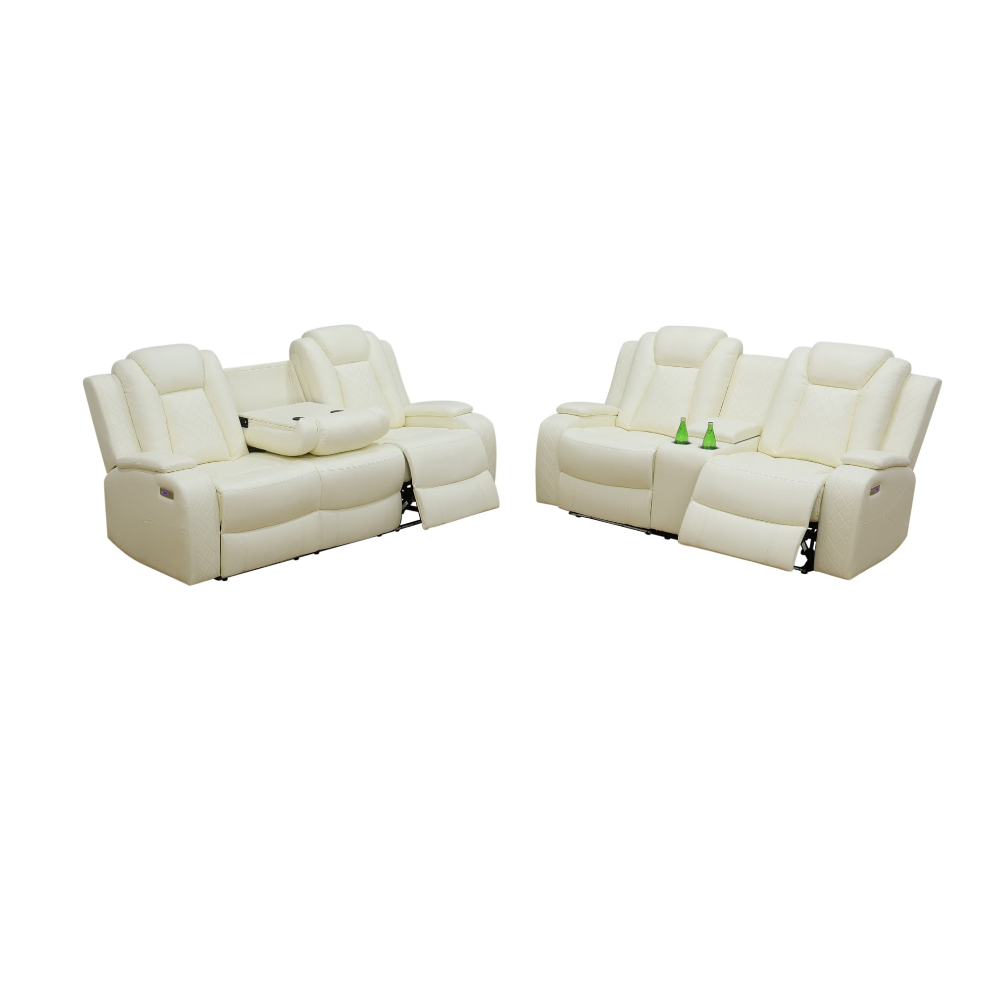Gewnee Power Recliner Sofa Sectional Couch with LED Light for Living Room,Air Leather Reclining Loverseat,,Chair and Sofa with Cup Holder Storage Console for Home Theater