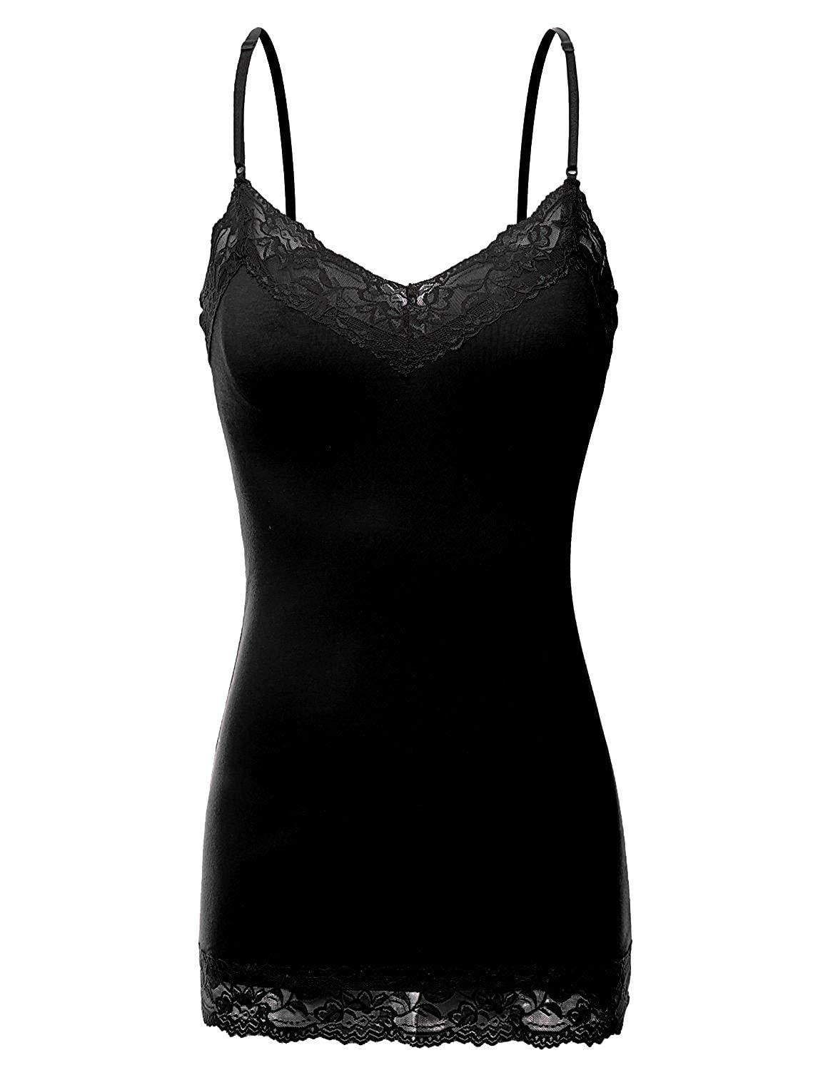 Womens Basic Solid Lace Trim Cami Slip Tank Top - Walmart.com