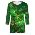 thumbnail image 5 of LEKWK Tops for Women Neon Glow Effect Graphic Tees Three Quarter Sleeve Casual Tops Artistic Green Glowing Shamrock Line Art Outfits, 5 of 5