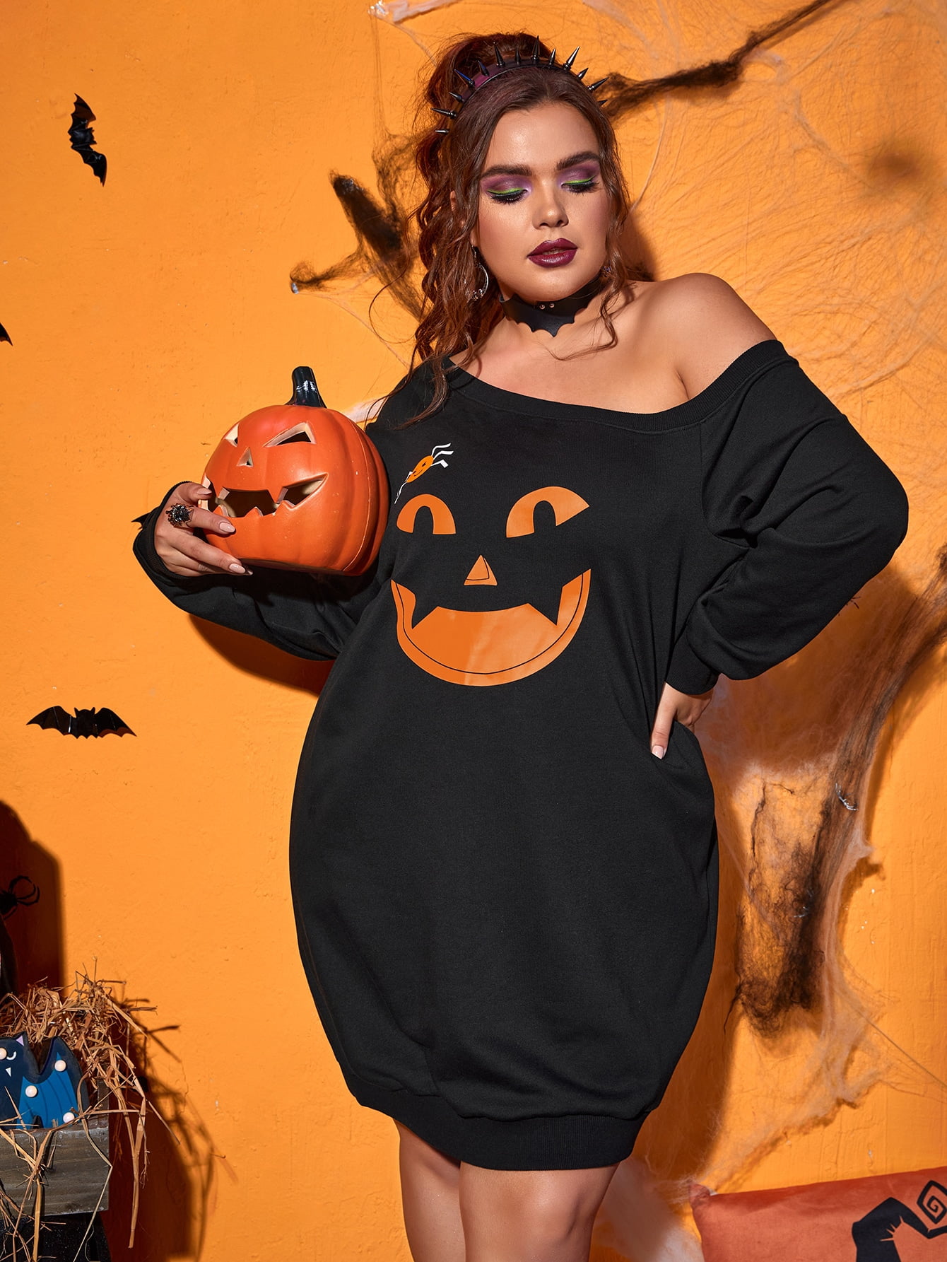 Women's Plus Halloween Pumpkin And 