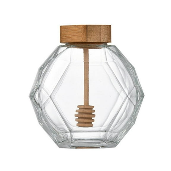 GOODLY Hexagon Shape Honey Pot Jar with Heat-Resistant Glass Storage Container for Home Kitchen 200ML/380ML