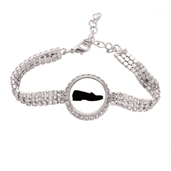 Men's Black Leather Shoes Outline Pattern Tennis Chain Anklet Bracelet Diamond Jewelry