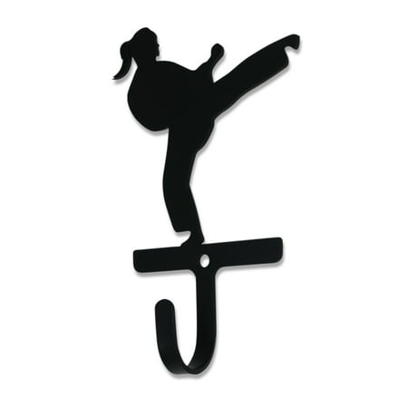 

Metal Wall Hook with Karate Woman Accent Small Black
