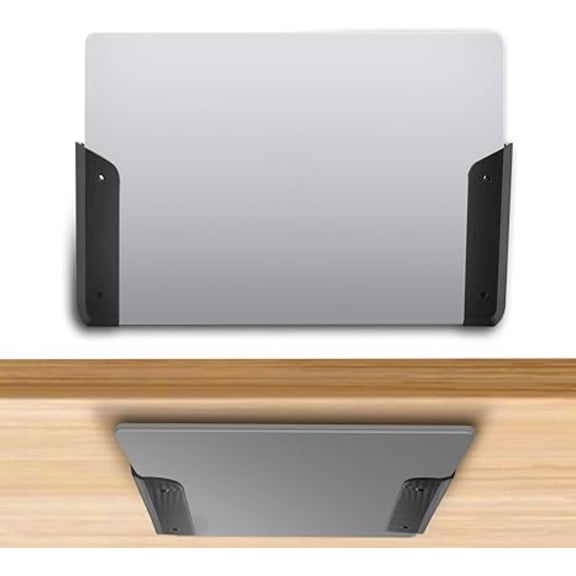 Under Desk Laptop Mount, Wall & Under Desk Laptop Holder with Adhesive & Screws Laptops Shelf Storage with Anti-Scratch Pads for Devices Up to 1.26" Thick MacBook Keyboards Tablets Surface