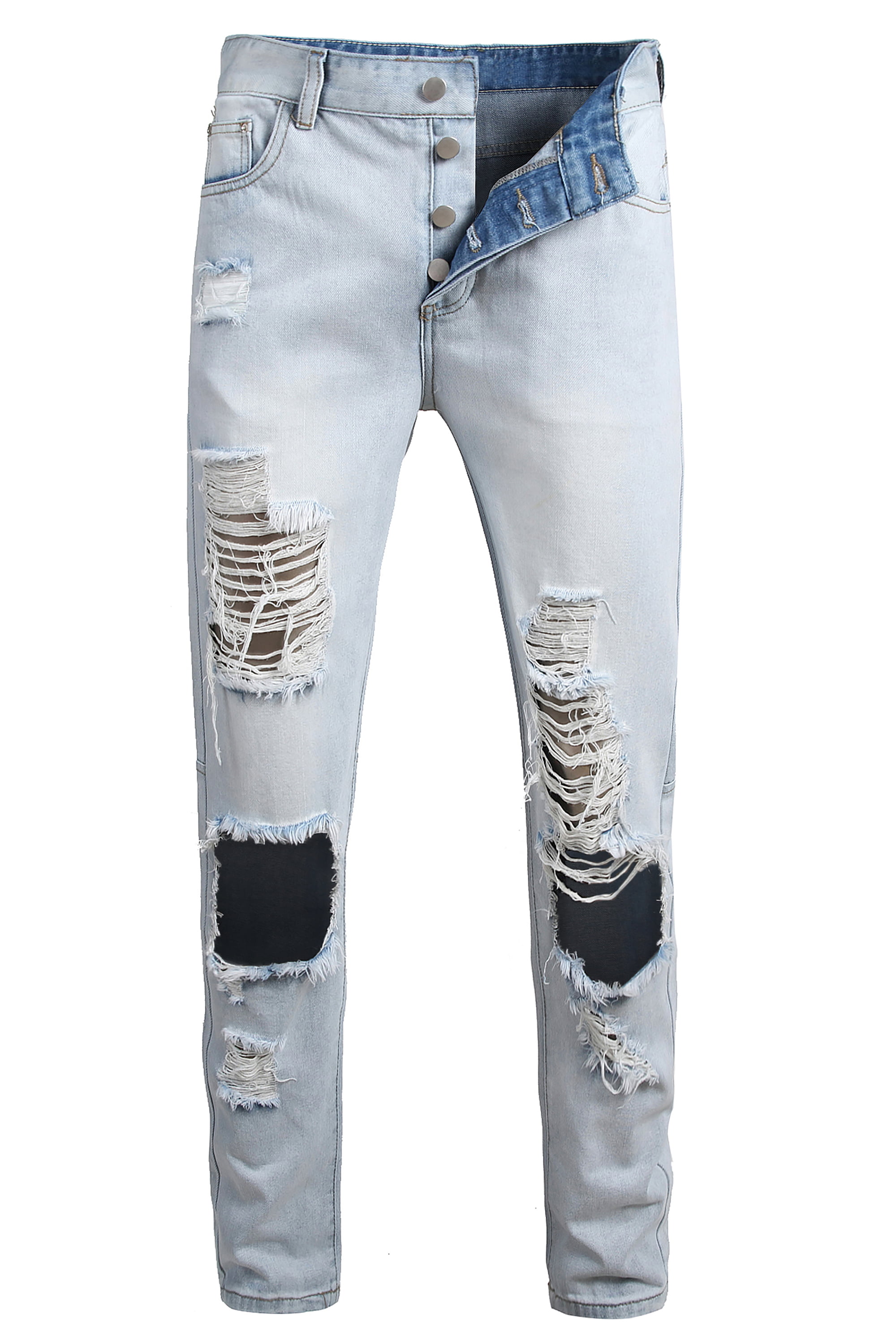 LZLER Men's Slim Fit Ripped Destroyed Fashion Buckle Jeans for Men ...