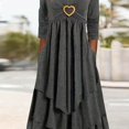 thumbnail image 1 of Vestido Elegante De Talla Grande, Vestido Maxi De Cuello Redondo Con Decoración De Anillo De Corazón En Capas De Manga Larga Lisa Para Mujer, 1 of 4