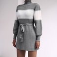 thumbnail image 4 of Short Knit Dress, Stitching High Neck Women Knit Dress Fashion Long Sleeve with Belt for Office ANGGREK DE1711, 4 of 6