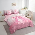 thumbnail image 3 of Manfei Bow Initial 7 Pieces Bedding Comforter Set,Bling Glitter Full Bedding Set Lightweight,Dreamy Princess Fitted Sheet Flat Sheet,Microfiber Girls Bedroom Decor,Reversible, 3 of 7