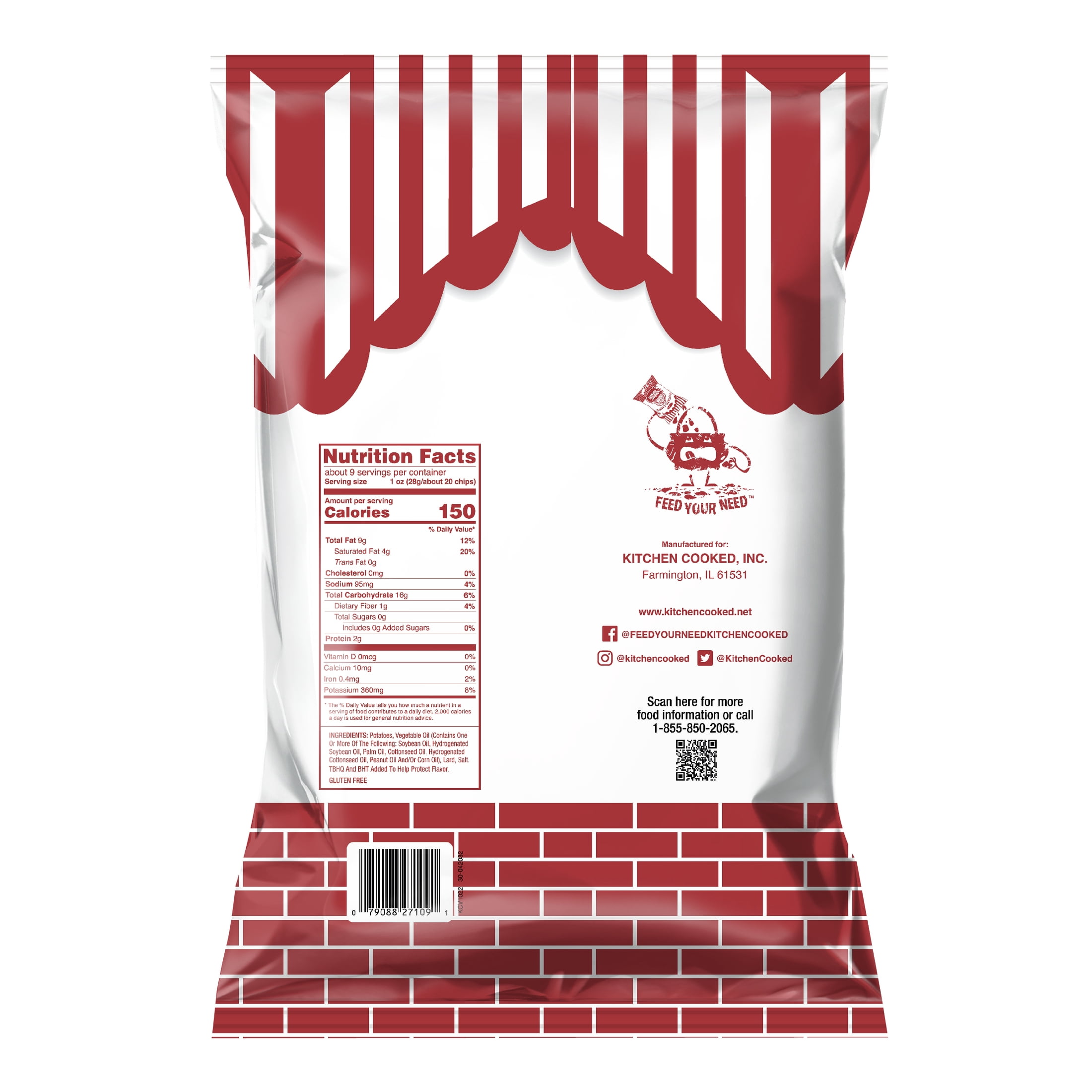 Kitchen Cooked Classic Potato Chips, Gluten-Free, 8.5 oz Bag