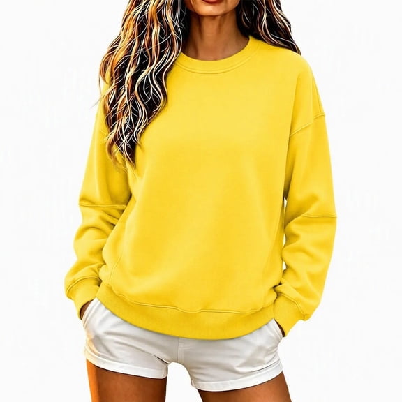 DISKEBUISS Women's Crew Neck Sweatshirt Long Sleeve Oversized Pullover Top for Fall Winter Casual Solid Shirt
