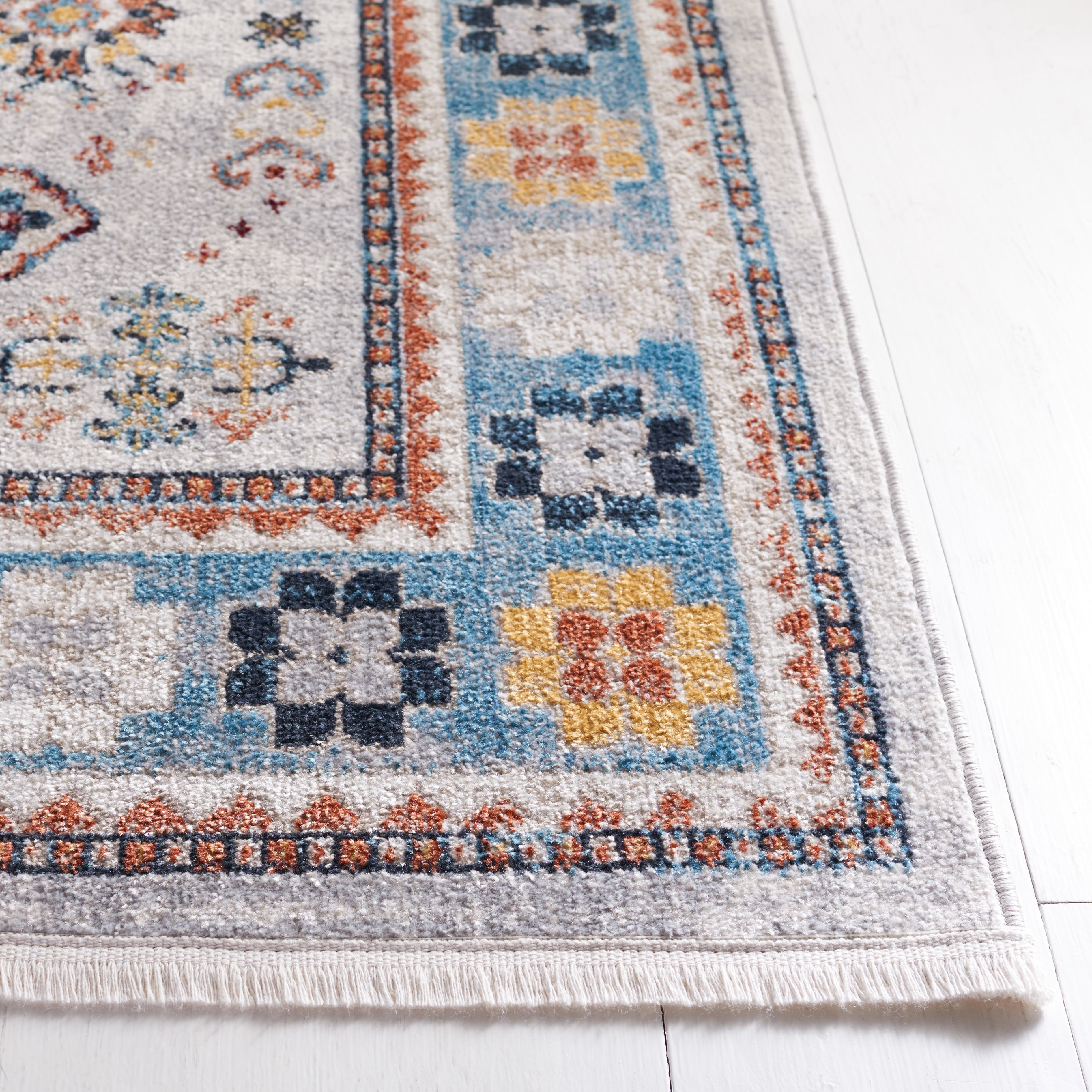 SAFAVIEH Bayside Bruno Oriental Polyester Machine Washable Area Rug, Gray/Blue, 8' x 10'