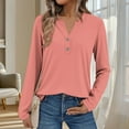 thumbnail image 3 of T-shirts for Women Solid Color V Neck Long Sleeve Button Henley Shirt Tunic Tops Fall Winter Casual Loose Blouses Comfortable Lightweight Fashion Cotton Tees Size S-3XL, 3 of 6