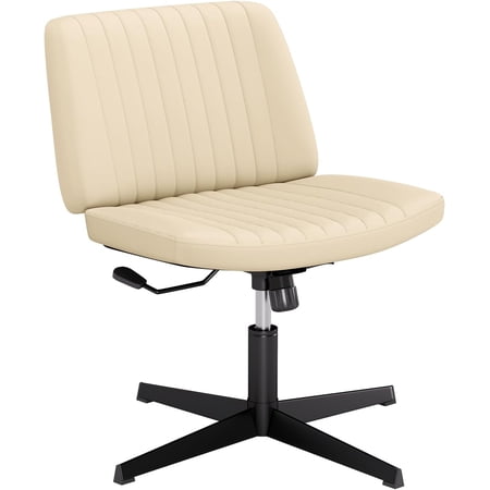 Cross-Legged Chair | Beige | Wide, Armless Office Chair (No Wheels) | 360° Swivel, Height-Adjustable, Sturdy Metal Base | Suitable for Offices, Home Offices, and Vanity Seating