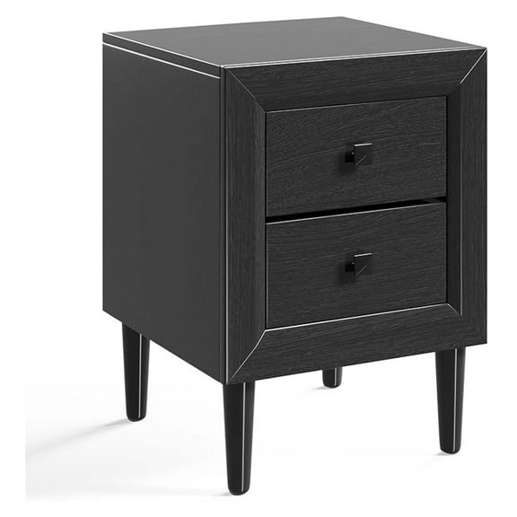BOBOKY Black Nightstand Set of 2, Fully-Assembled 2-Drawer Bedside Tables with Solid Wood Legs for Bedroom, Modern Night Stand Side Table for Small Space Living Room