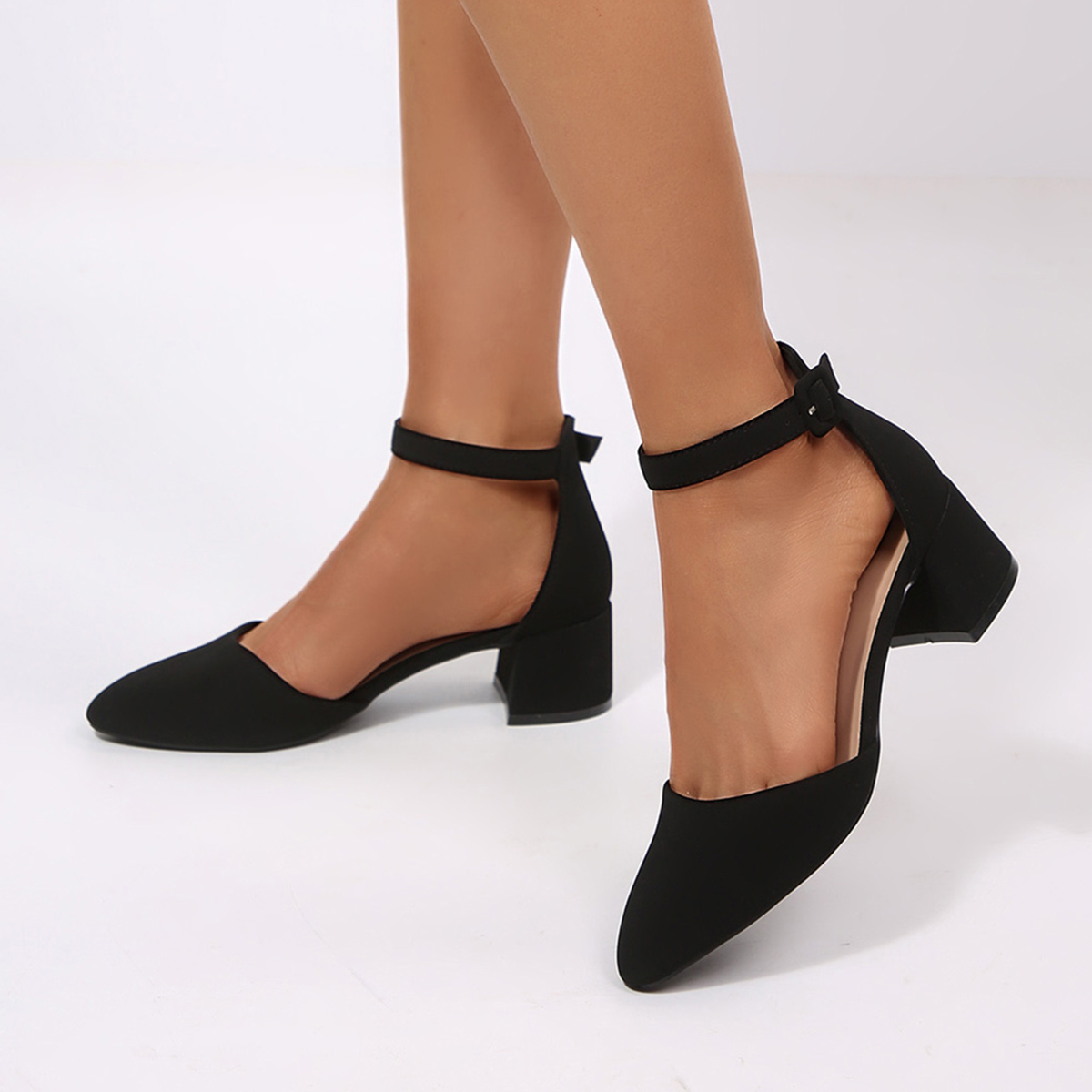 LuckLilac Women's Round Toe Block Heel Ankle Strap Pumps photo 5