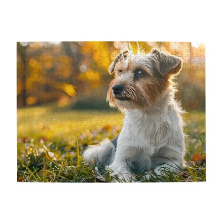 1000-Piece Wooden Jigsaw Puzzle for Adults & Families - Dog Grass Sunlight Autumn Cute Fun & Educational Brain-Teasing Game Artistic Home Decor