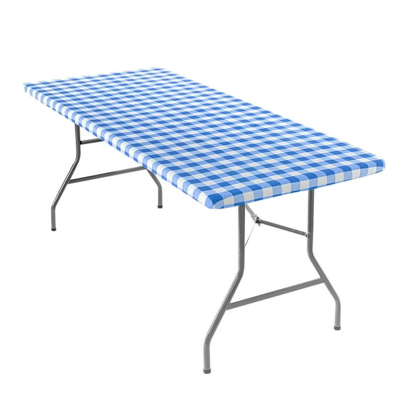 Holloyiver Rectangle Picnic Table Cloth, Waterproof Elastic Fitted Outdoor Tablecloths for 6.4 Ft Tables, Wipeable Flannel Backed Vinyl Table Cover for Camping, Dining (35"x77", Blue)