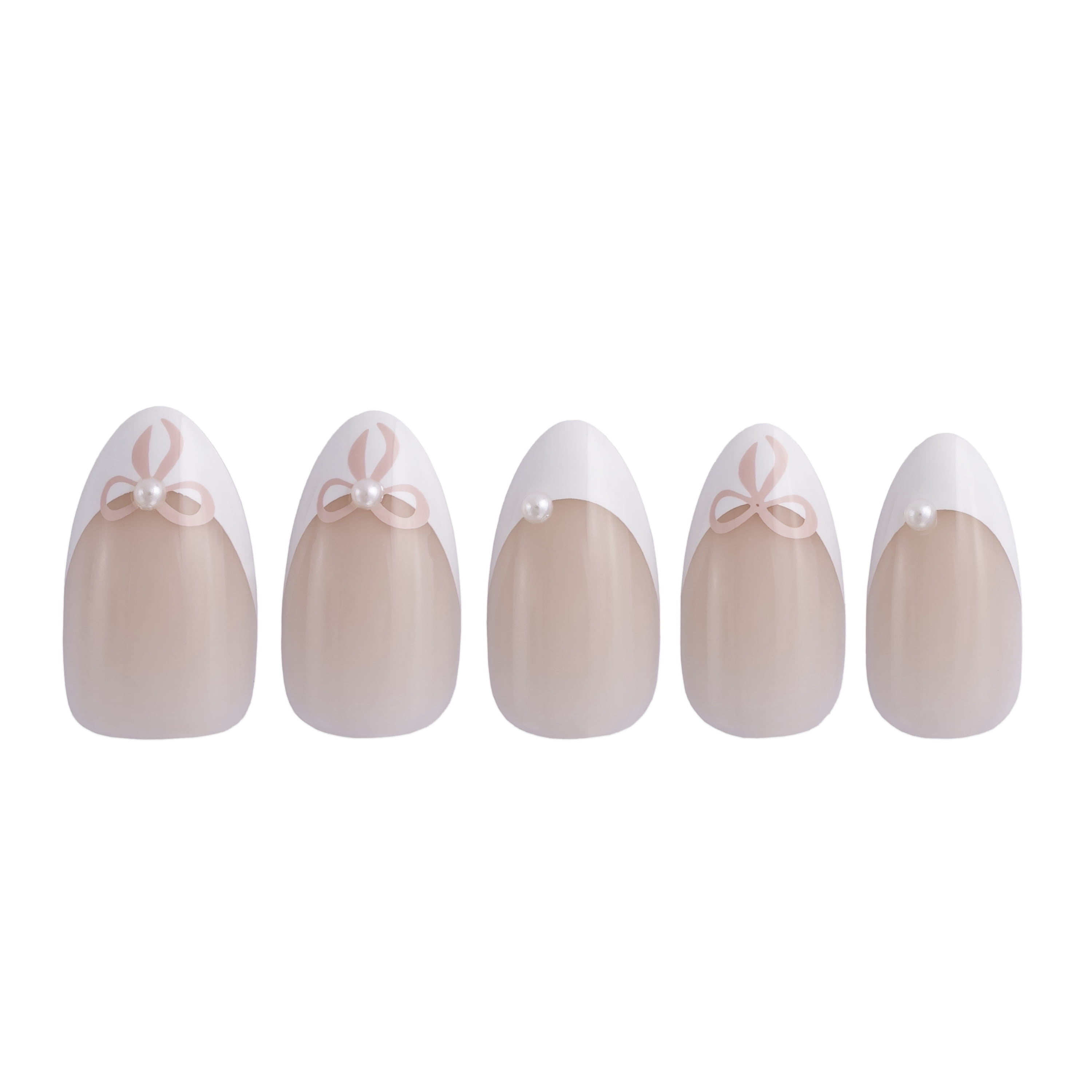 PaintLab Short Almond Press On Nails, 3D Belle Bows French Tip, 30 Count
