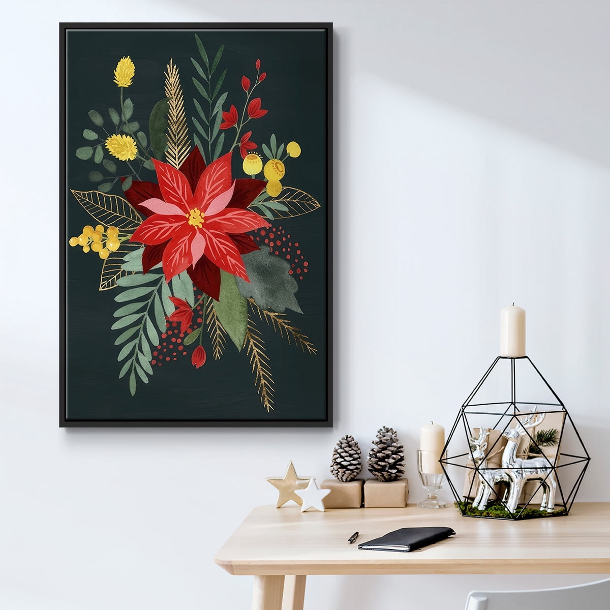 Bright Christmas Night Collection B - Framed Gallery Wrapped Holiday Canvas - 25 x 37 - Black Frame