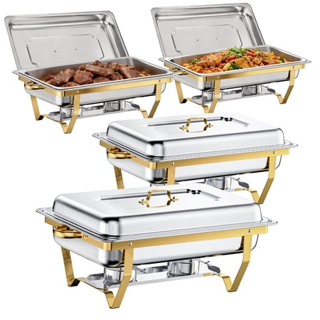 RJFKSN Chafing Dishes for Buffet 9QT [Sturdy & Rolled Edge] 4 Pack Chafing Dish Buffet Set, [Mirror-Like Polished Finish] Easy to Clean Food Warmers for Parties, Gathering, Wedding, Event, Catering